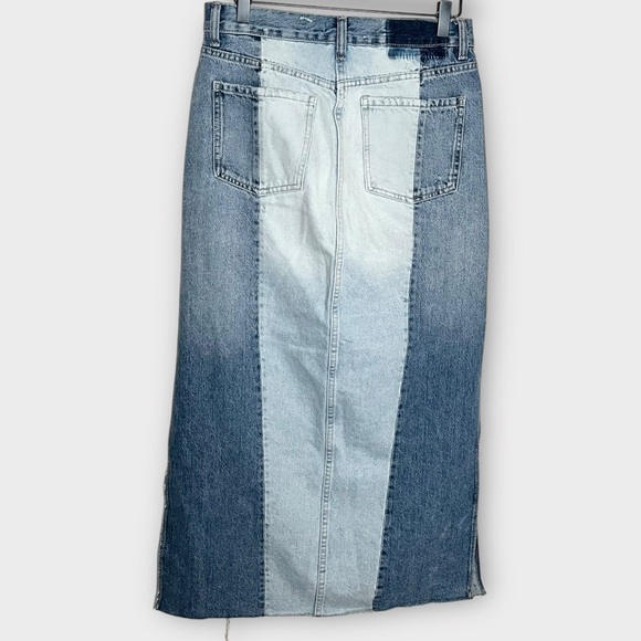 ZARA Patchwork Denim Frayed Maxi Skirt Size Small Split Hem Casual - Picture 3 of 4